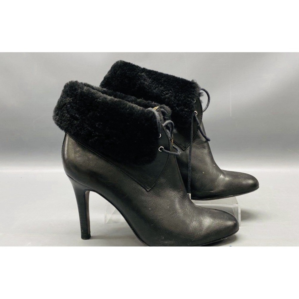 Coach Malia‎ Black Leather Ankle Booties Size 8 Women's Boots Fur Trim A7756